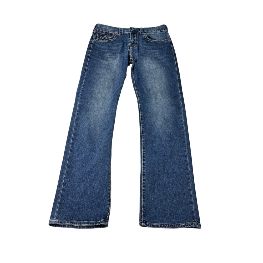 True Religion Ricky Relaxed Straight Blue Jeans Mens 33x33 Horseshoe Pocket
